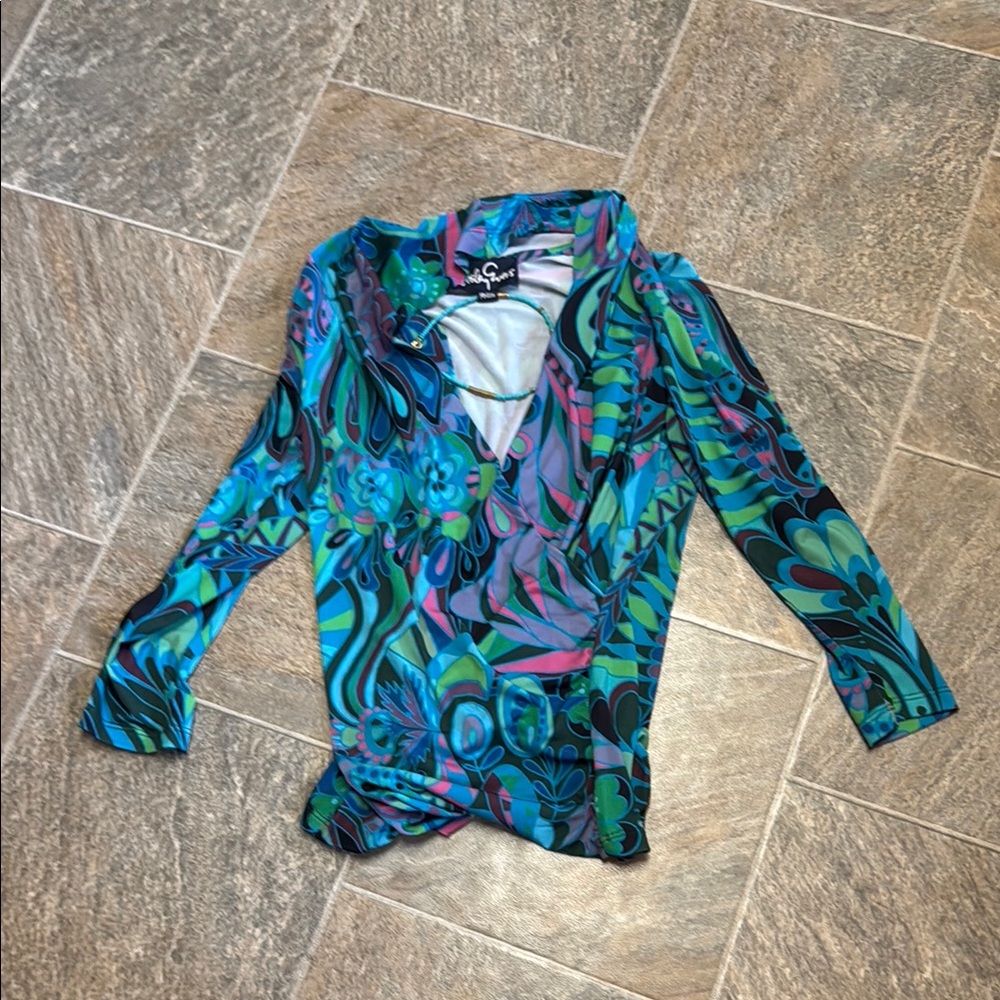 Vibrant Blue and Green Women's Top